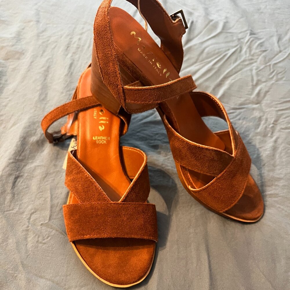 Suede Brown Block Heel Sandals - Women